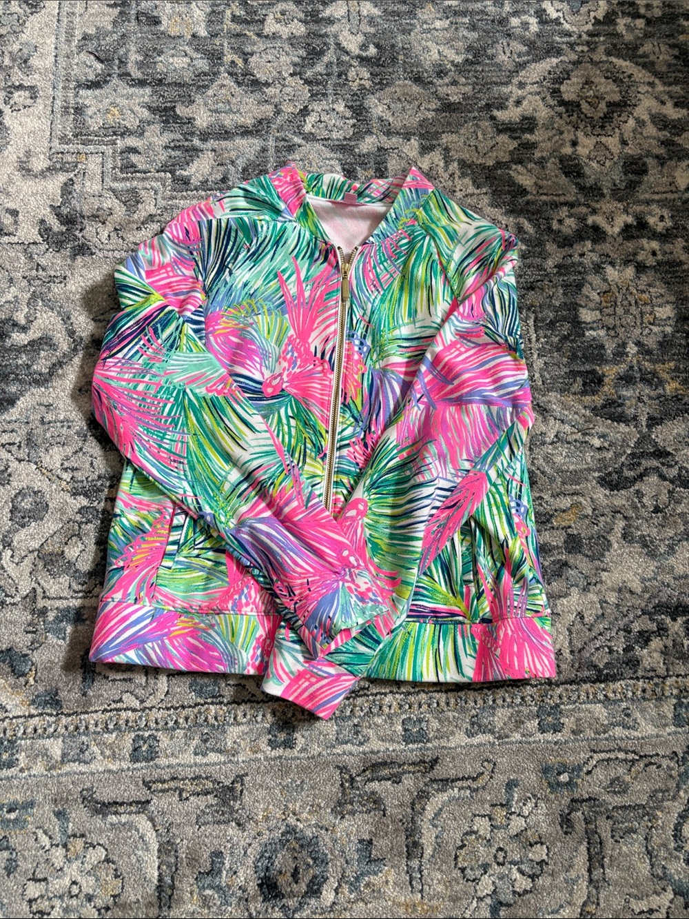 Lilly Pulitzer Pink & Green Tropical Print Rash Guard Jacket